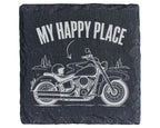 Schiefer Untersetzer Motorrad My Happy Place - Geschenk für Biker Moto – Bild 1