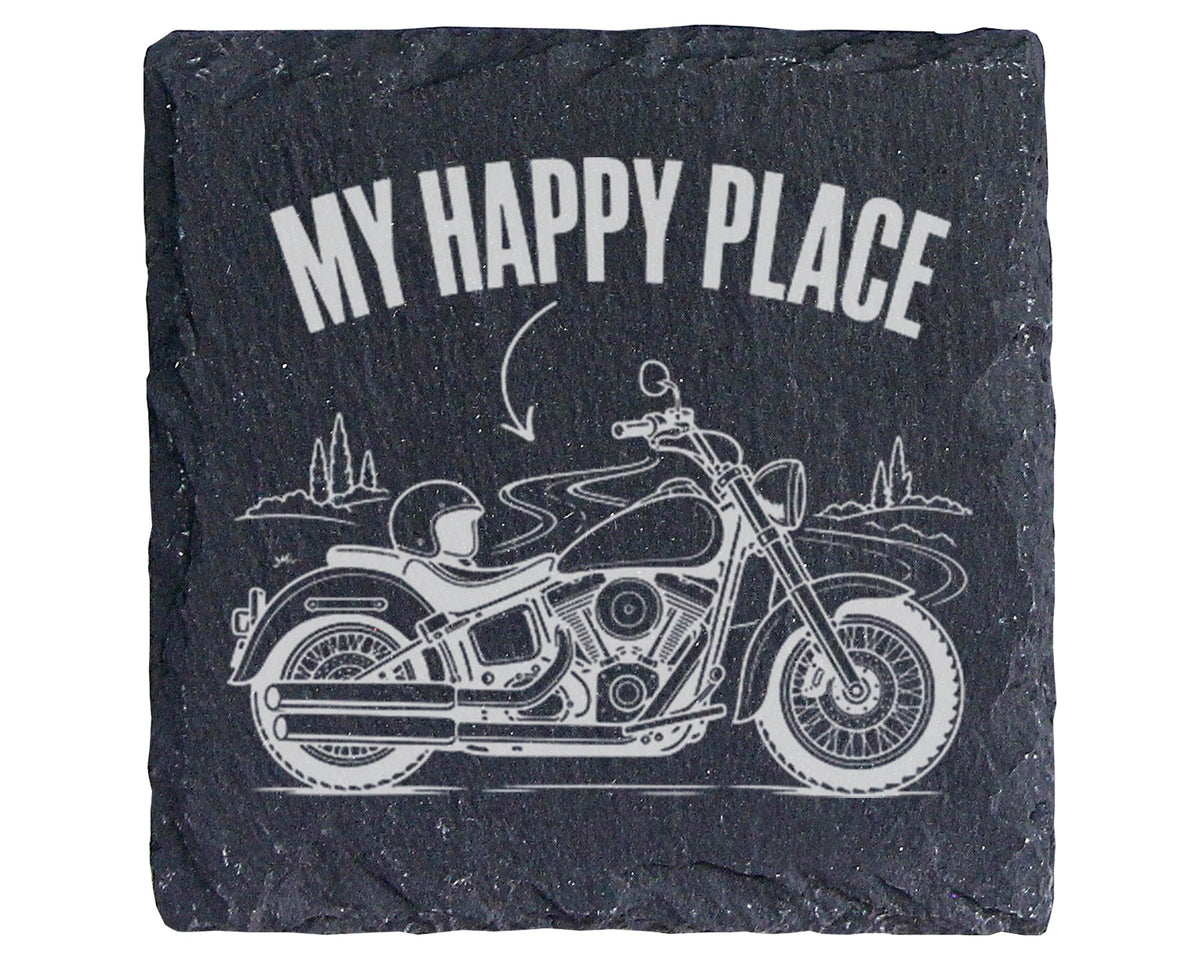 Schiefer Untersetzer Motorrad My Happy Place - Geschenk für Biker Moto – Bild 1