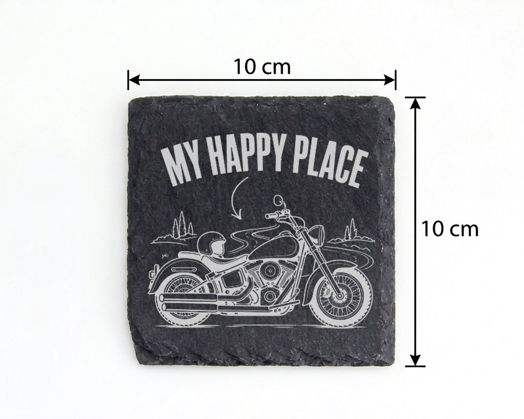 Schiefer Untersetzer Motorrad My Happy Place - Geschenk für Biker Moto – Bild 4