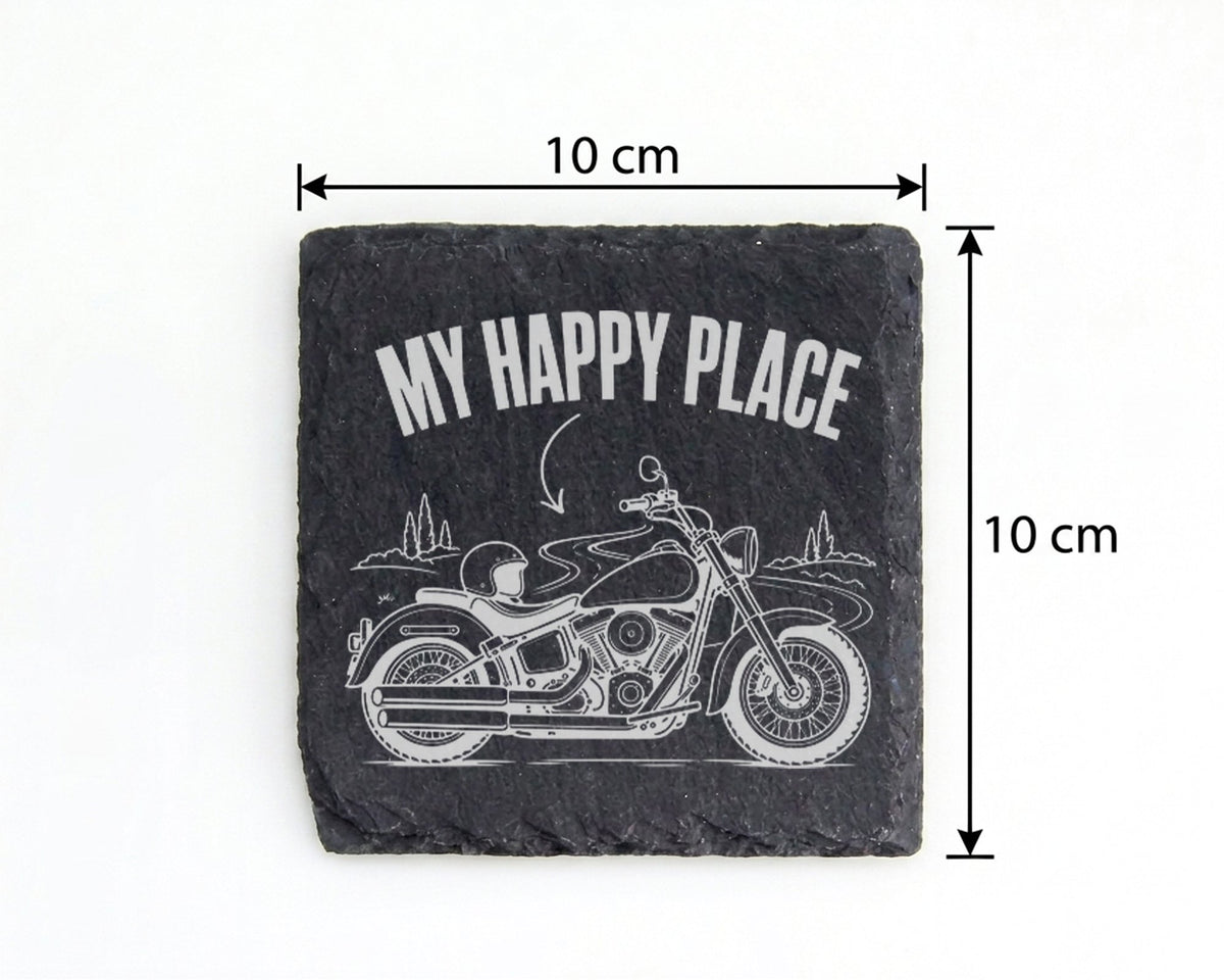 Schiefer Untersetzer Motorrad My Happy Place - Geschenk für Biker Moto – Bild 4