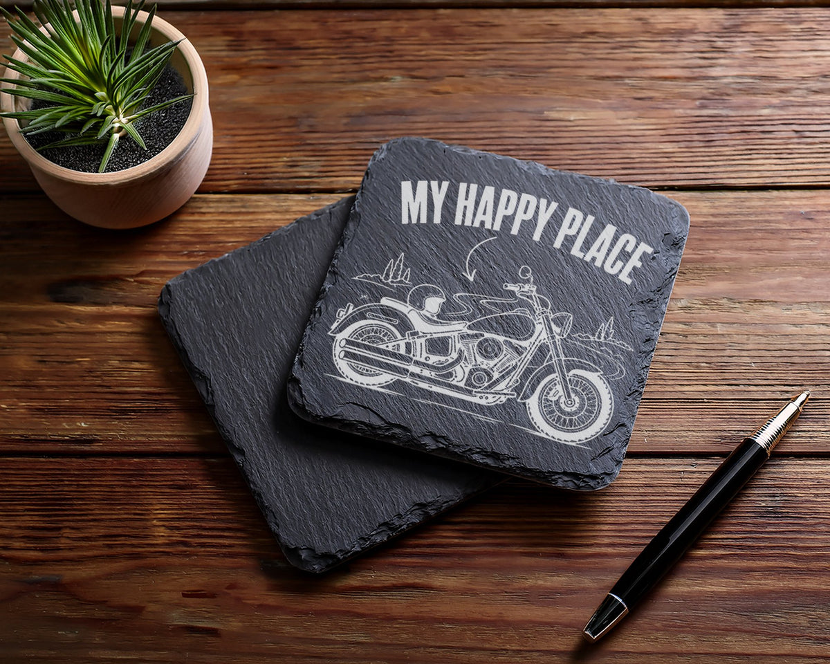 Schiefer Untersetzer Motorrad My Happy Place - Geschenk für Biker Moto – Bild 5