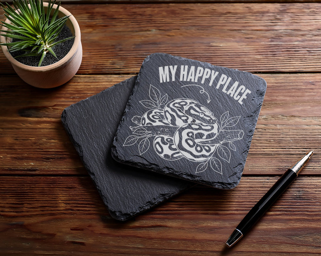 Schiefer Untersetzer Schlange My Happy Place - Geschenk fuer Reptilien – Bild 5