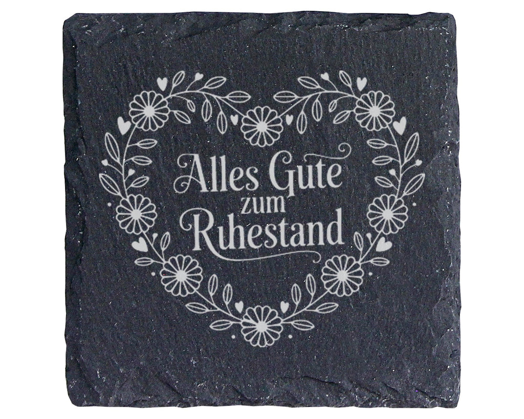 Schiefer Untersetzer Alles Gute zum Ruhestand Herz Blumen - Geschenk f – Bild 1