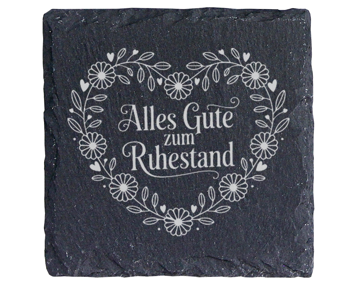 Schiefer Untersetzer Alles Gute zum Ruhestand Herz Blumen - Geschenk f – Bild 1