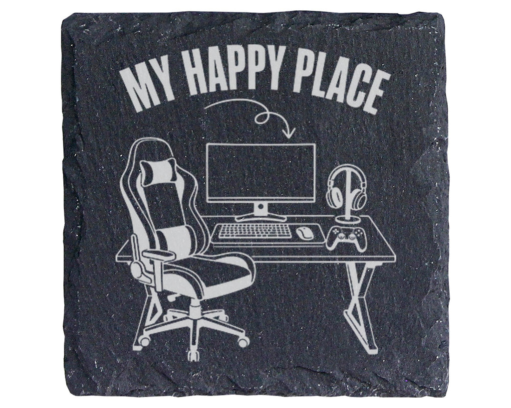 Schiefer Untersetzer Gaming My Happy Place - Geschenk für Gamer Zocker – Bild 1