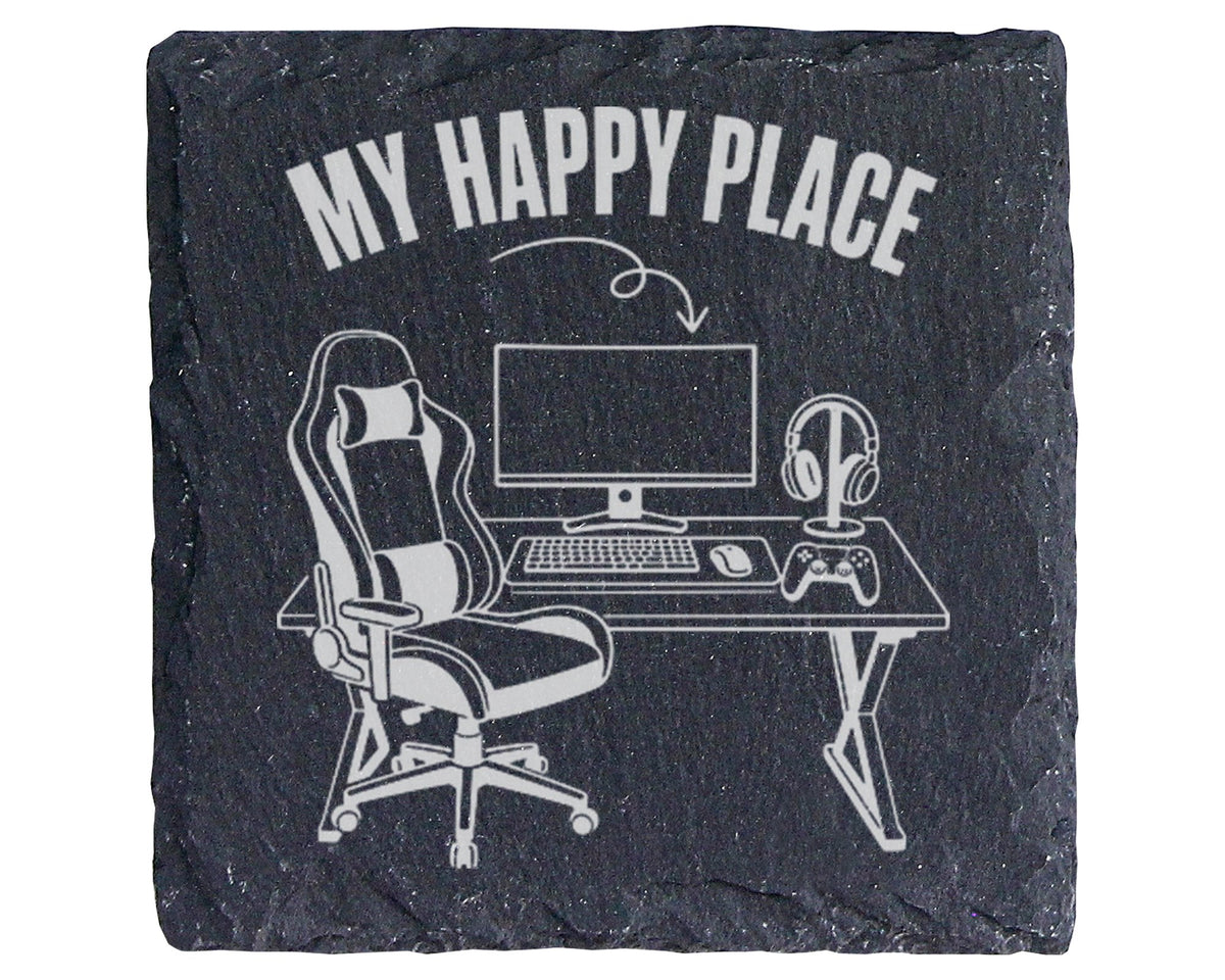 Schiefer Untersetzer Gaming My Happy Place - Geschenk für Gamer Zocker – Bild 1