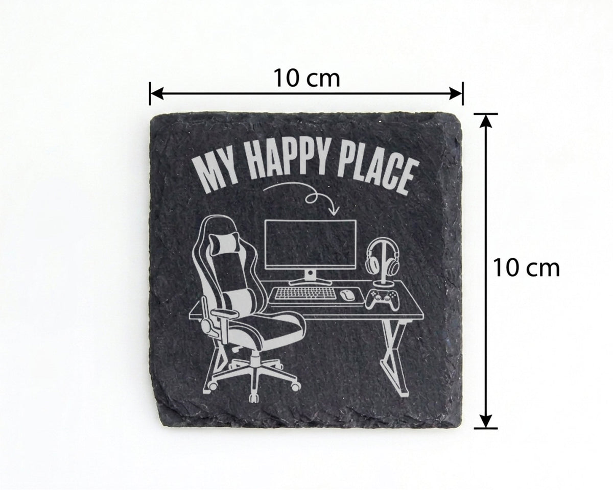 Schiefer Untersetzer Gaming My Happy Place - Geschenk für Gamer Zocker – Bild 4