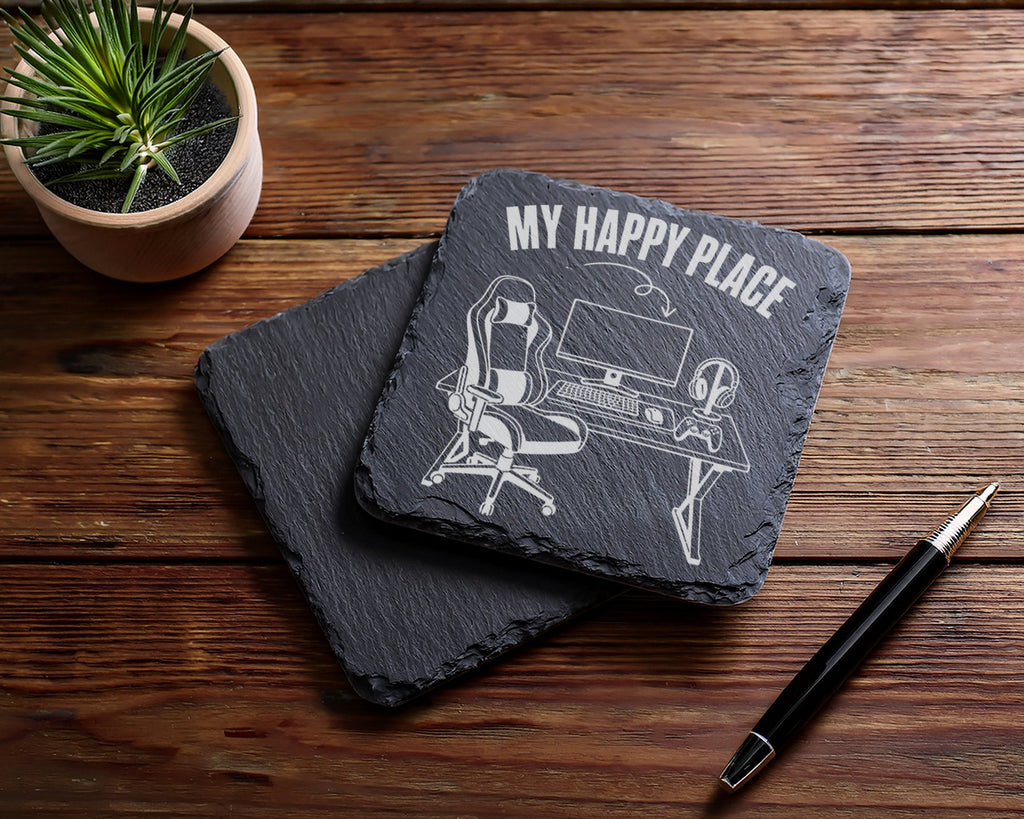 Schiefer Untersetzer Gaming My Happy Place - Geschenk für Gamer Zocker – Bild 5