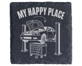 Schiefer Untersetzer Auto Werkstatt My Happy Place - Geschenk für KFZ  – Bild 1