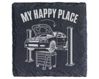 Schiefer Untersetzer Auto Werkstatt My Happy Place - Geschenk für KFZ  – Bild 1