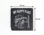 Schiefer Untersetzer Auto Werkstatt My Happy Place - Geschenk für KFZ  – Bild 4