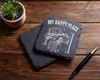 Schiefer Untersetzer Auto Werkstatt My Happy Place - Geschenk für KFZ  – Bild 5
