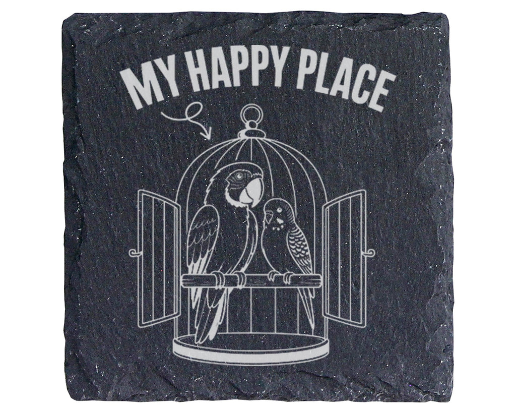 Schiefer Untersetzer Papagei Wellensittich My Happy Place - Geschenk f – Bild 1