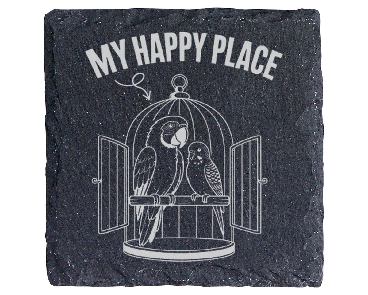 Schiefer Untersetzer Papagei Wellensittich My Happy Place - Geschenk f – Bild 1