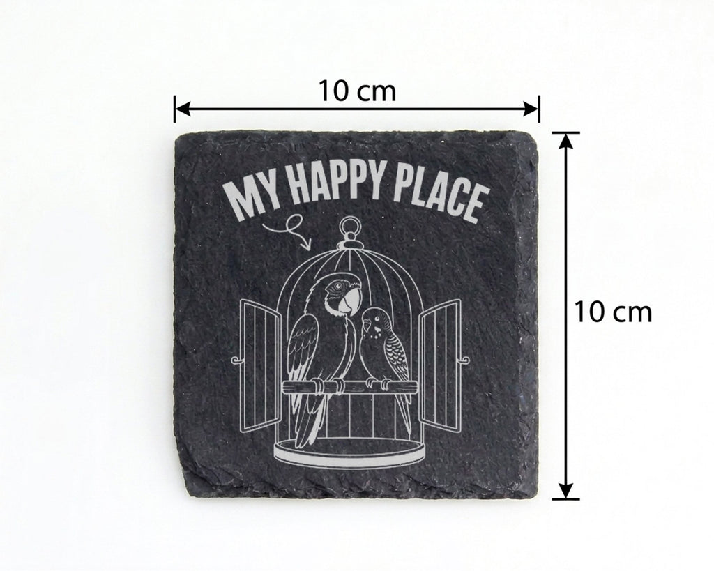 Schiefer Untersetzer Papagei Wellensittich My Happy Place - Geschenk f – Bild 4