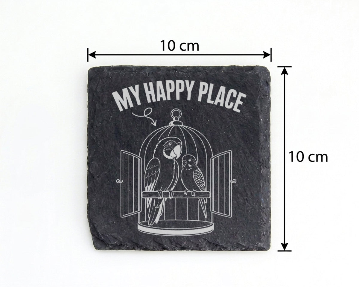 Schiefer Untersetzer Papagei Wellensittich My Happy Place - Geschenk f – Bild 4