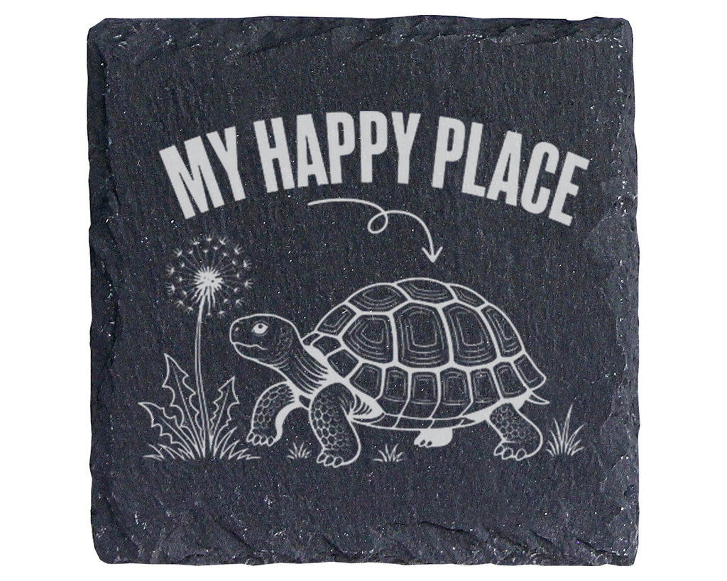 Schiefer Untersetzer Schildkröte My Happy Place - Lustiges Geschenk fü – Bild 1