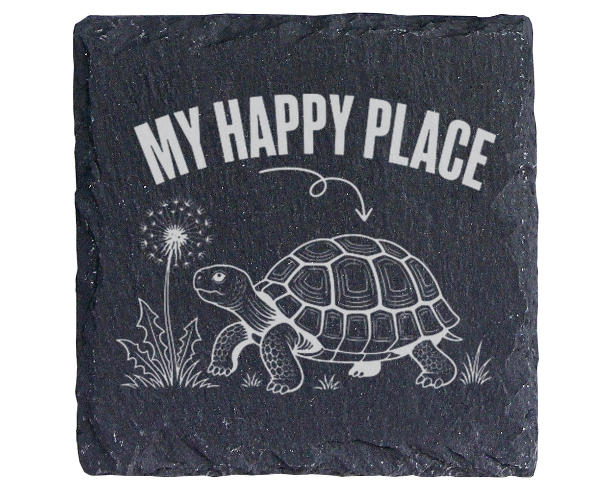 Schiefer Untersetzer Schildkröte My Happy Place - Lustiges Geschenk fü – Bild 1
