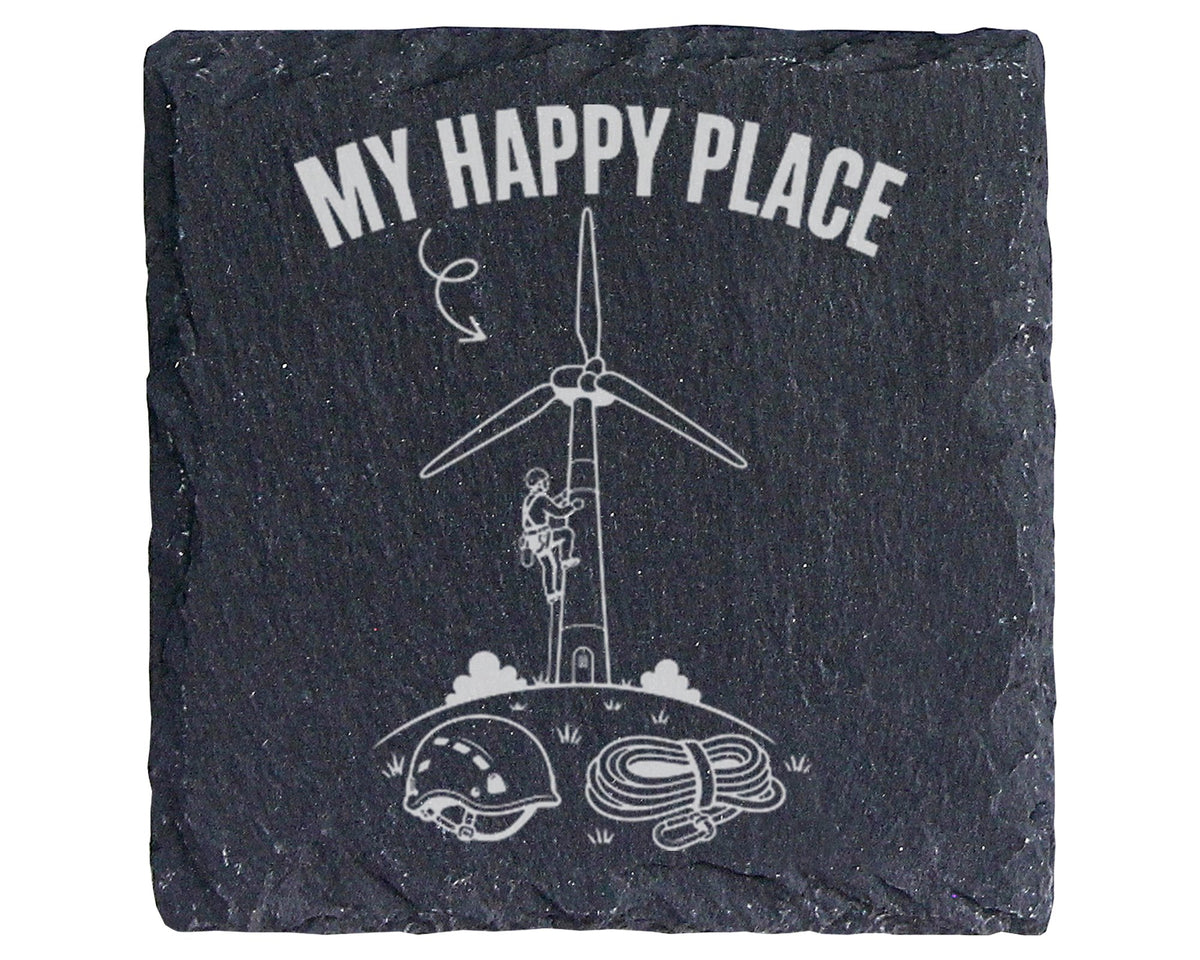 Schiefer Untersetzer Windrad My Happy Place - Geschenk für Servicetech – Bild 1