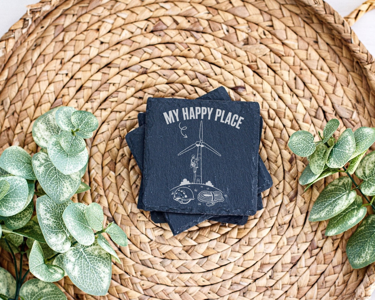 Schiefer Untersetzer Windrad My Happy Place - Geschenk für Servicetech – Bild 3