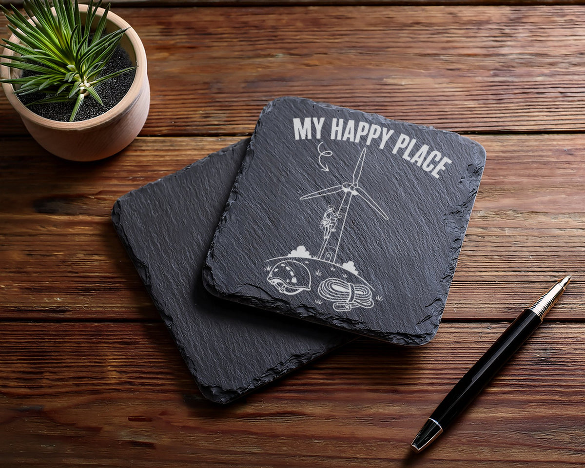 Schiefer Untersetzer Windrad My Happy Place - Geschenk für Servicetech – Bild 5