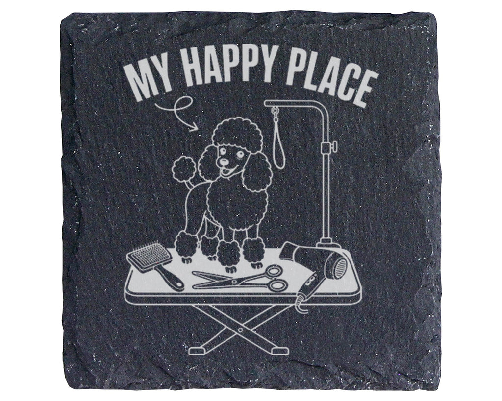 Schiefer Untersetzer Pudel My Happy Place - Geschenk Für Hundefriseur  – Bild 1