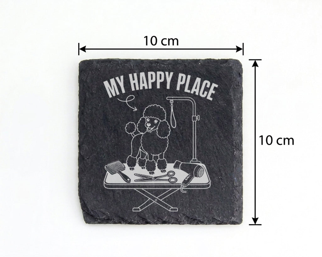 Schiefer Untersetzer Pudel My Happy Place - Geschenk Für Hundefriseur  – Bild 4