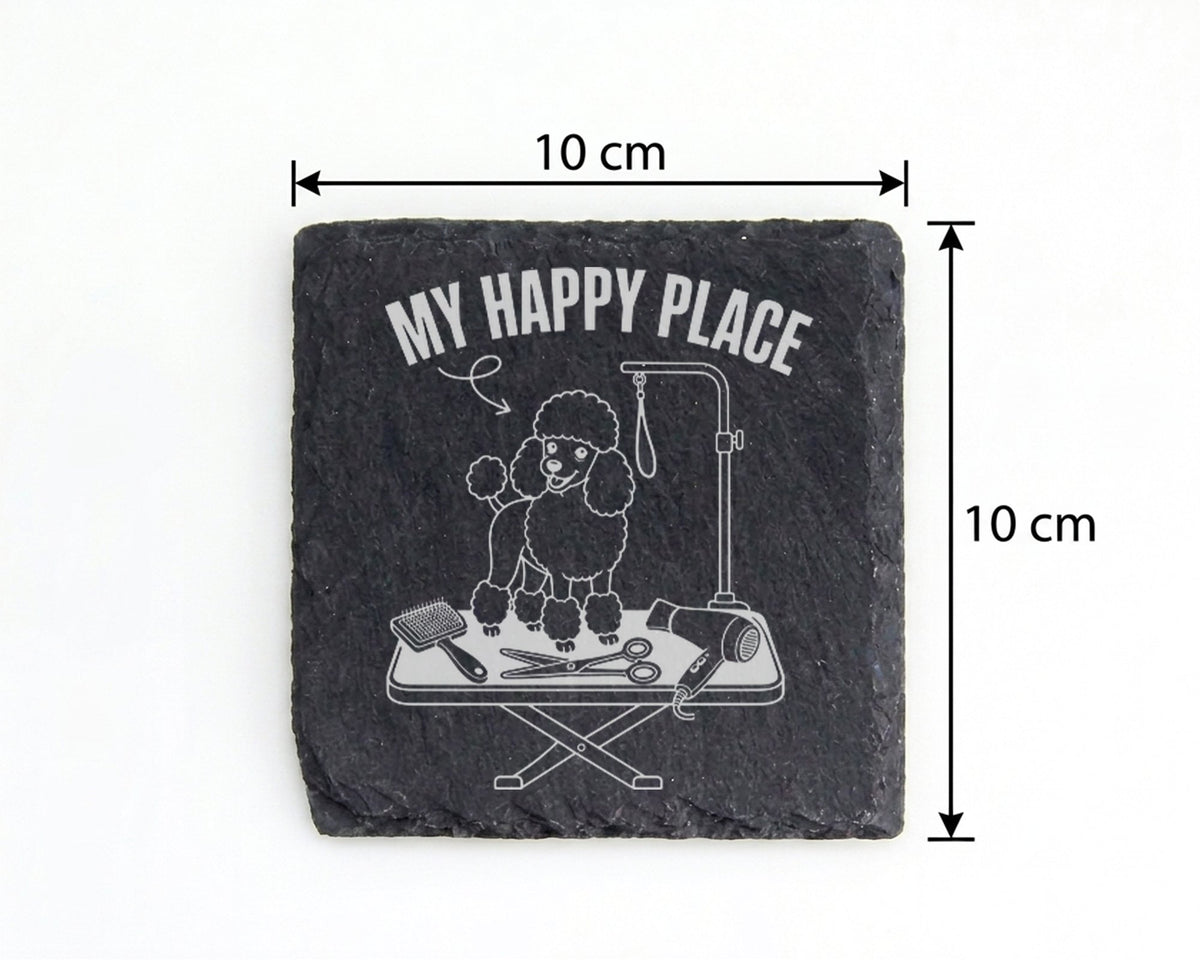 Schiefer Untersetzer Pudel My Happy Place - Geschenk Für Hundefriseur  – Bild 4