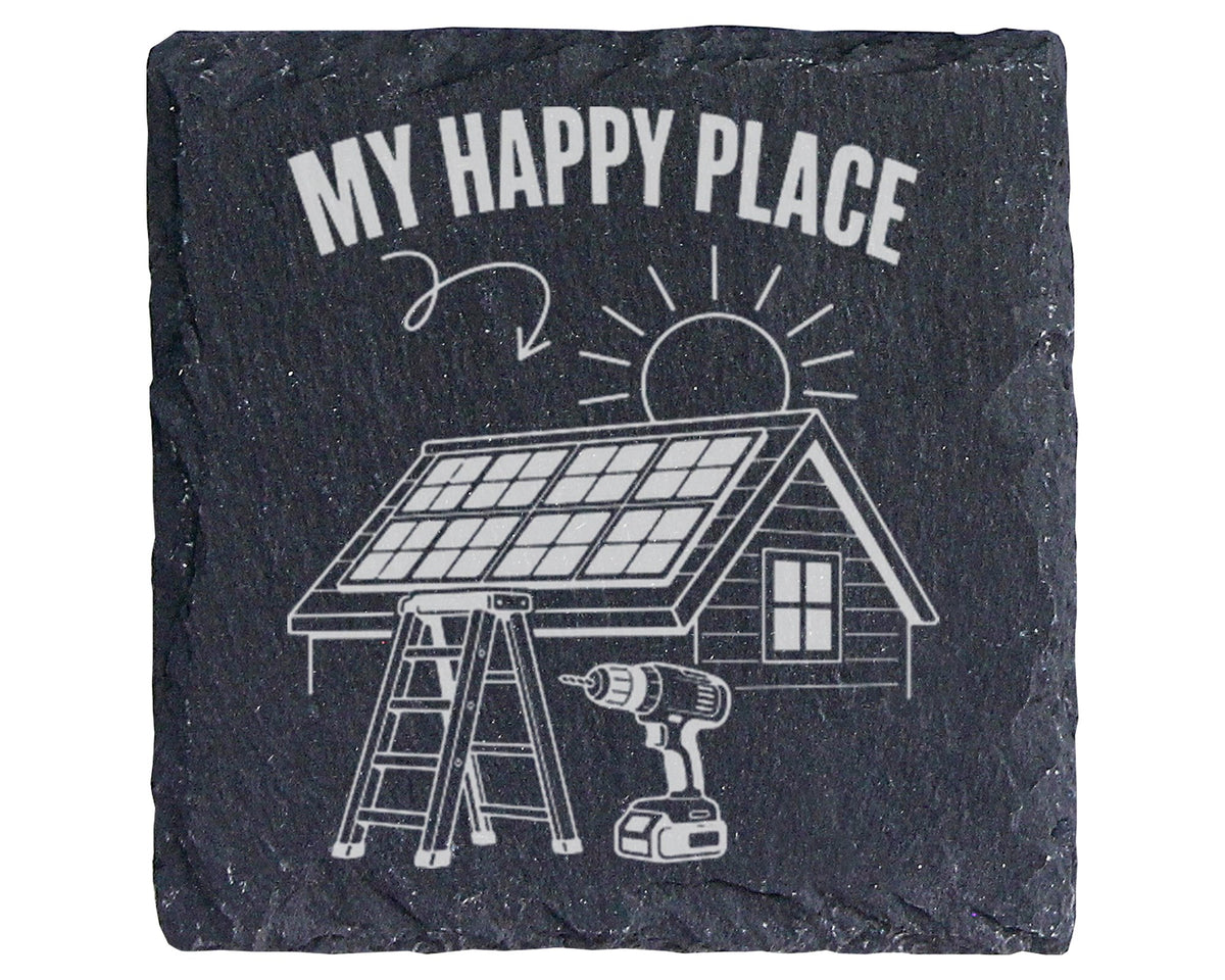 Schiefer Untersetzer Solaranlage My Happy Place - Geschenk für Besitze – Bild 1
