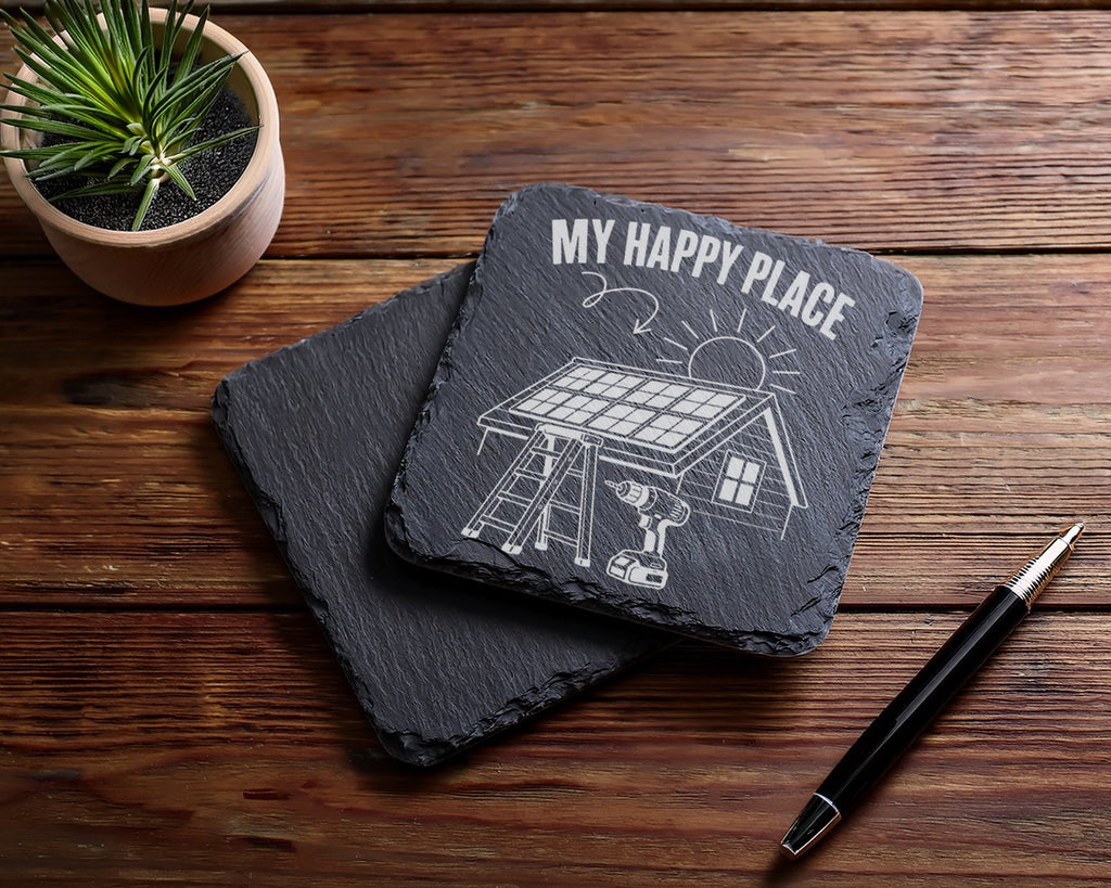 Schiefer Untersetzer Solaranlage My Happy Place - Geschenk für Besitze – Bild 5
