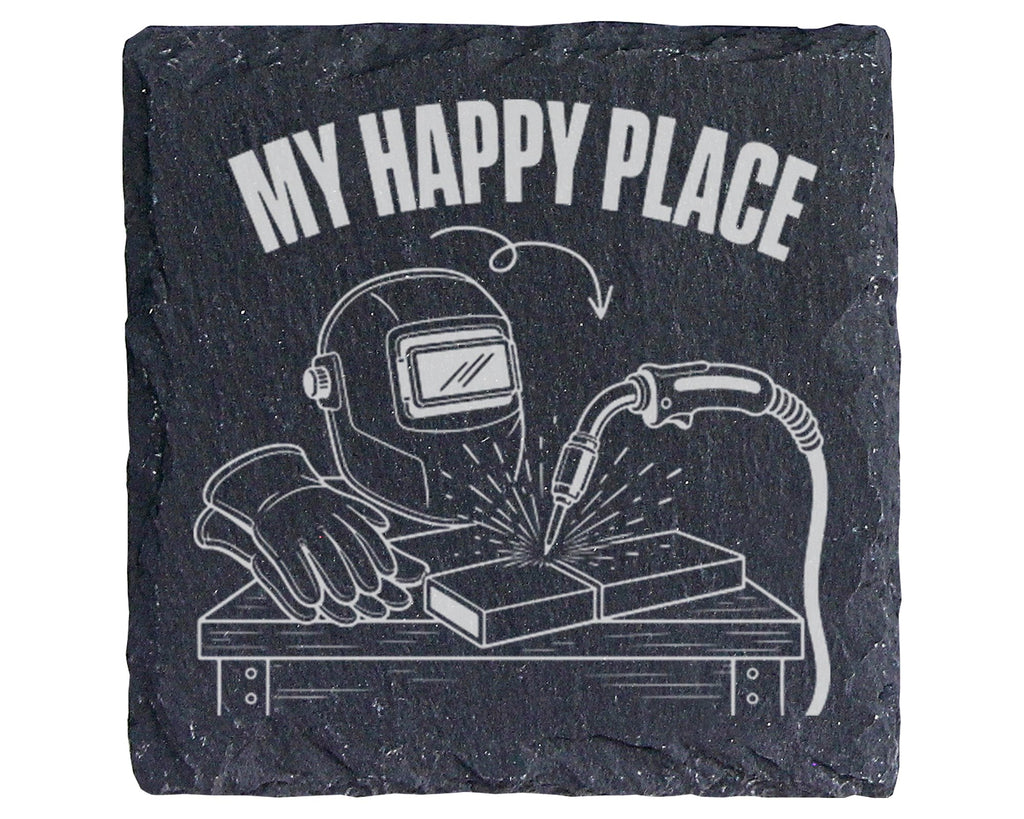 Schiefer Untersetzer Schweißer My Happy Place - Geschenk für Handwerke – Bild 1