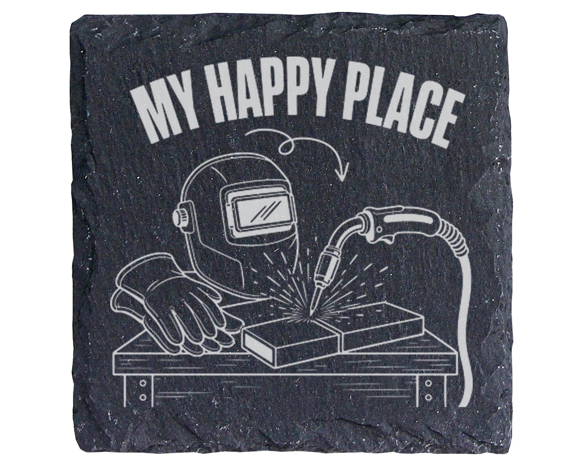 Schiefer Untersetzer Schweißer My Happy Place - Geschenk für Handwerke – Bild 1