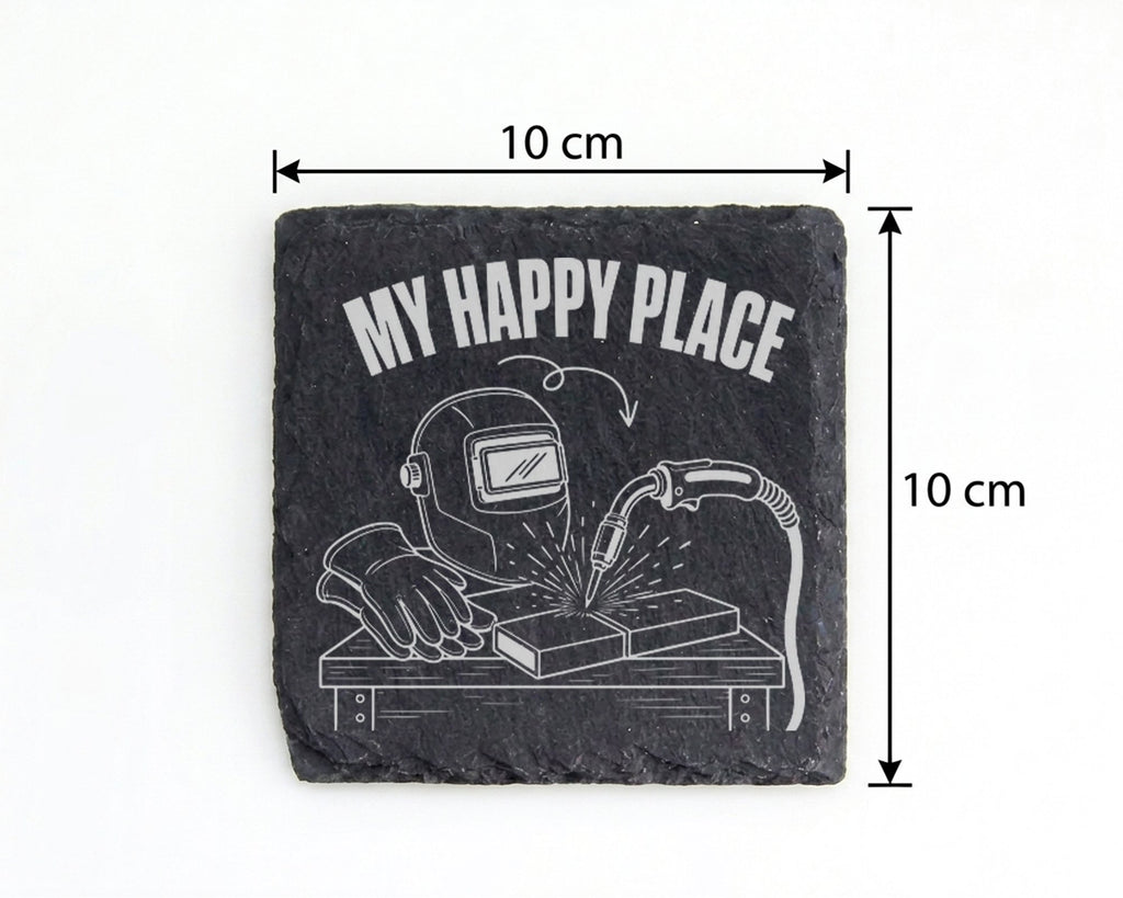 Schiefer Untersetzer Schweißer My Happy Place - Geschenk für Handwerke – Bild 4