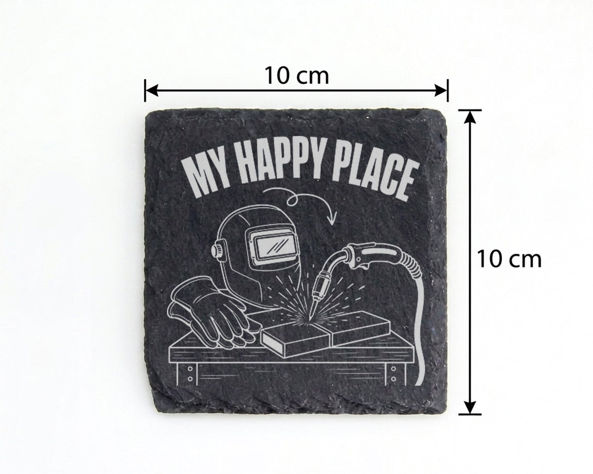 Schiefer Untersetzer Schweißer My Happy Place - Geschenk für Handwerke – Bild 4