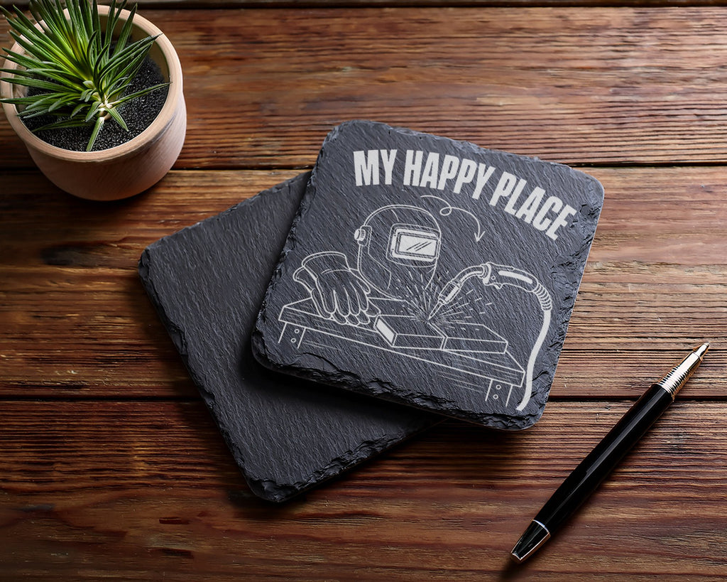 Schiefer Untersetzer Schweißer My Happy Place - Geschenk für Handwerke – Bild 5
