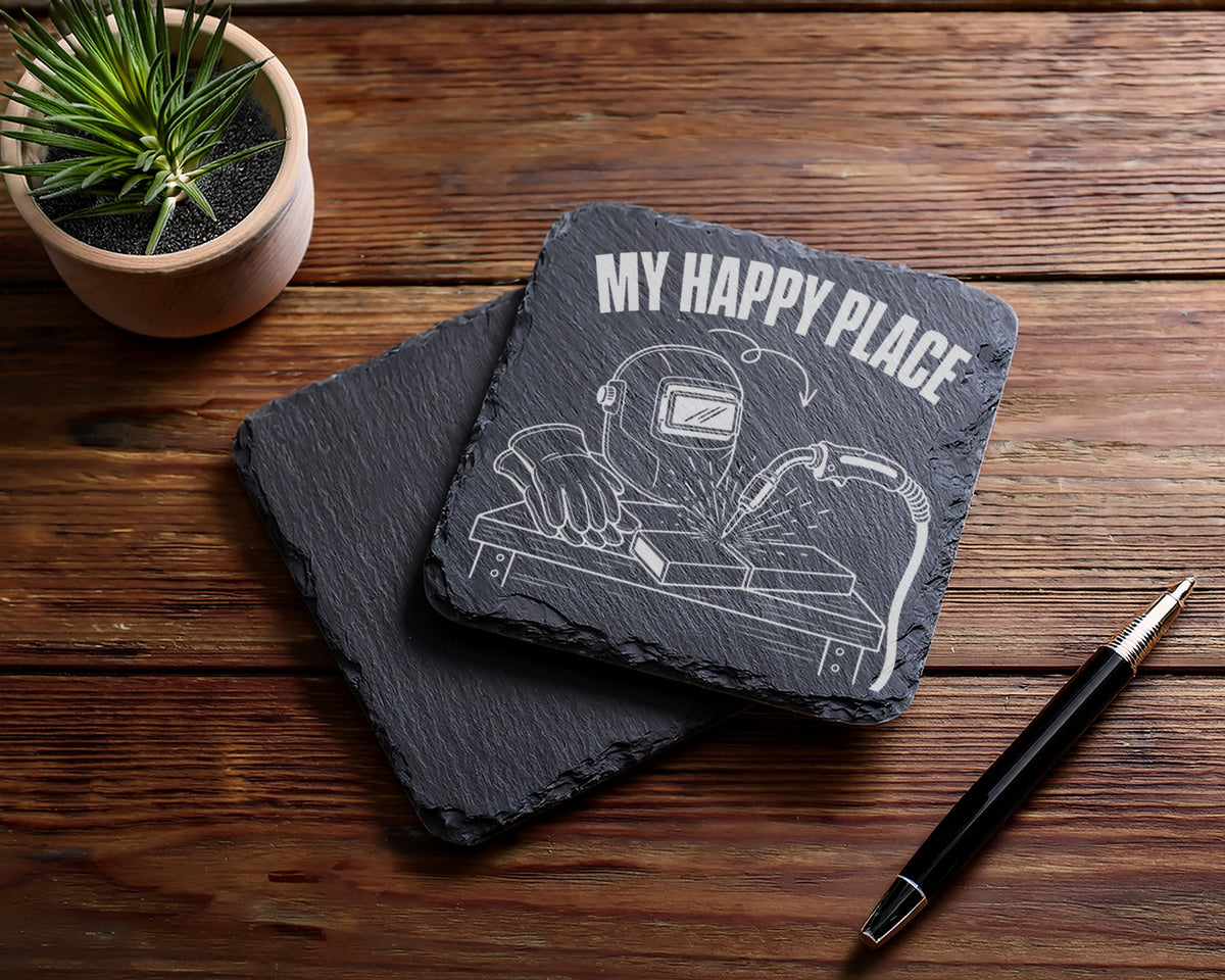Schiefer Untersetzer Schweißer My Happy Place - Geschenk für Handwerke – Bild 5