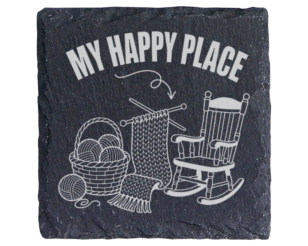 Schiefer Untersetzer Stricken My Happy Place - Geschenk Für Oma Strick – Bild 1