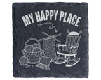 Schiefer Untersetzer Stricken My Happy Place - Geschenk Für Oma Strick – Bild 1