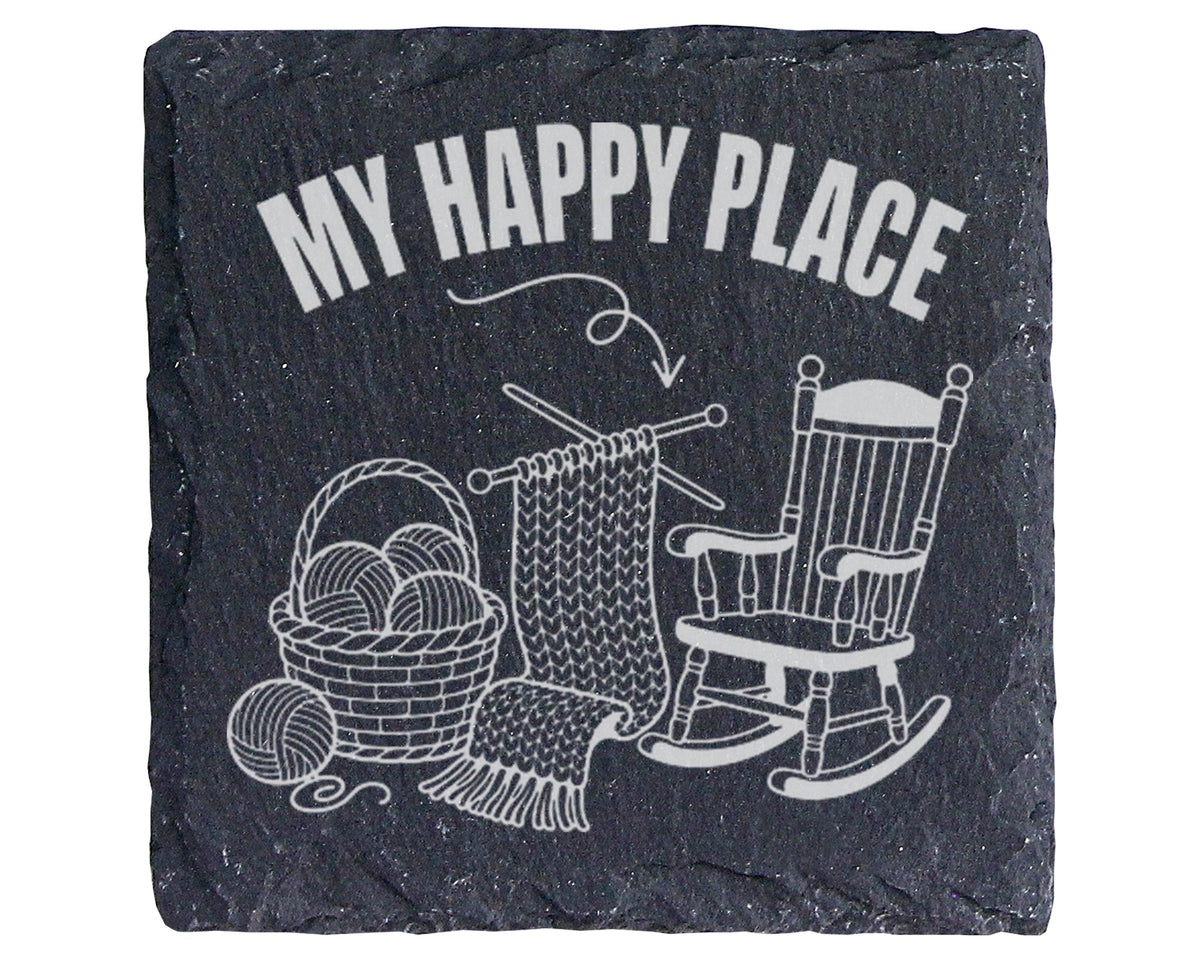 Schiefer Untersetzer Stricken My Happy Place - Geschenk Für Oma Strick – Bild 1