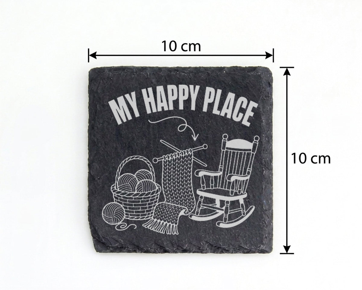Schiefer Untersetzer Stricken My Happy Place - Geschenk Für Oma Strick – Bild 4