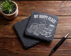 Schiefer Untersetzer Stricken My Happy Place - Geschenk Für Oma Strick – Bild 5