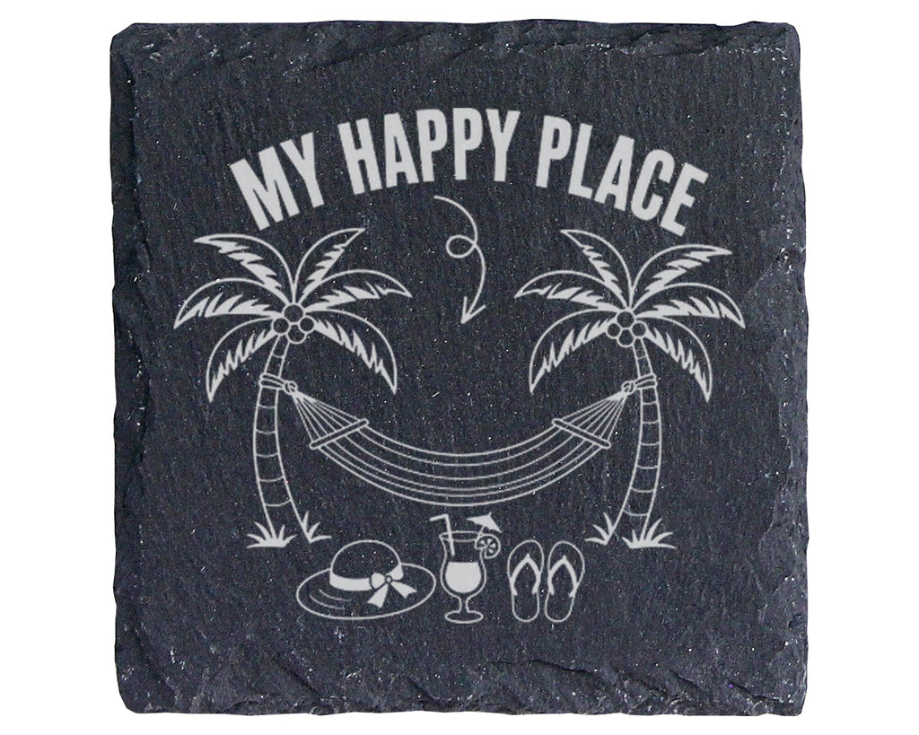 Schiefer Untersetzer Palmen Hängematte My Happy Place - Geschenk für U – Bild 1