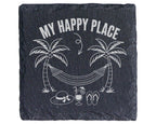 Schiefer Untersetzer Palmen Hängematte My Happy Place - Geschenk für U – Bild 1