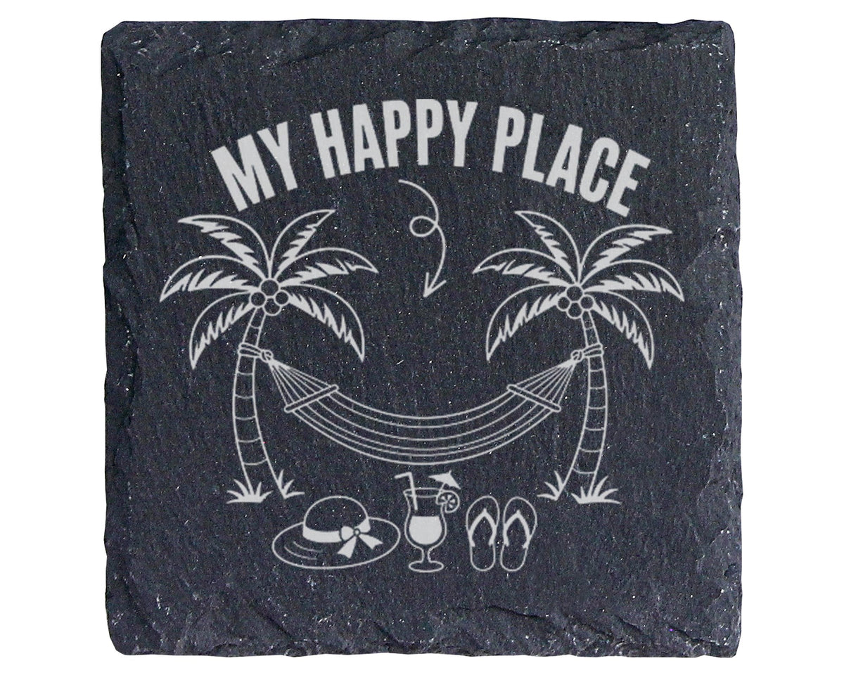 Schiefer Untersetzer Palmen Hängematte My Happy Place - Geschenk für U – Bild 1