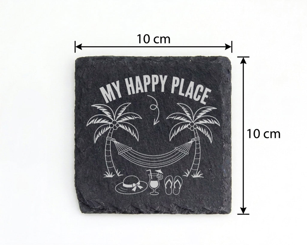 Schiefer Untersetzer Palmen Hängematte My Happy Place - Geschenk für U – Bild 4