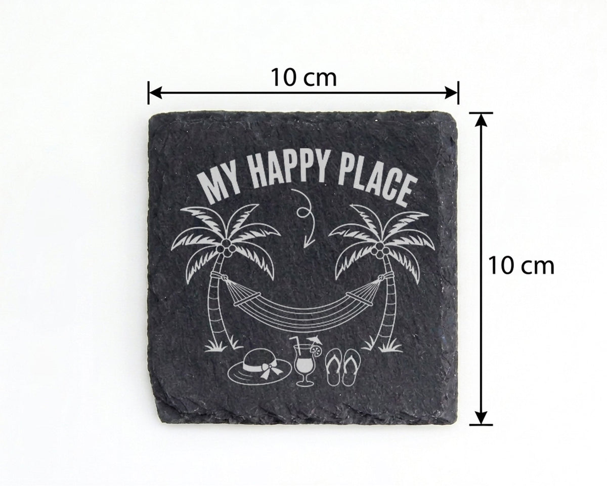 Schiefer Untersetzer Palmen Hängematte My Happy Place - Geschenk für U – Bild 4