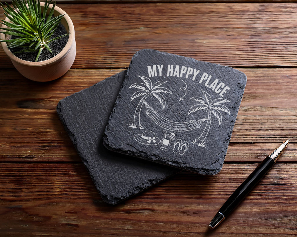 Schiefer Untersetzer Palmen Hängematte My Happy Place - Geschenk für U – Bild 5