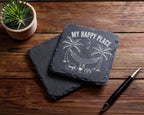 Schiefer Untersetzer Palmen Hängematte My Happy Place - Geschenk für U – Bild 5