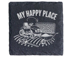 Schiefer Untersetzer Rasentraktor My Happy Place - Geschenk für Gärtne – Bild 1