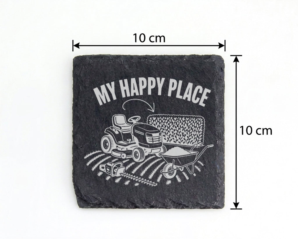 Schiefer Untersetzer Rasentraktor My Happy Place - Geschenk für Gärtne – Bild 4